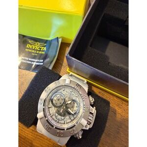 Invicta Subaqua Noma III 0933 Chronograph White Silicone Watch 50mm Silver Dial